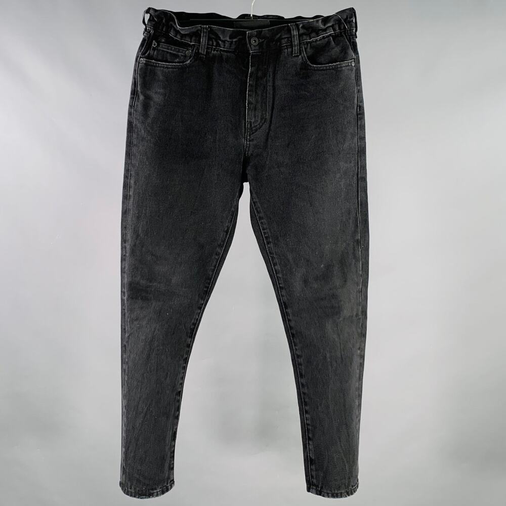 OFF-WHITE Size 31 Black Washed Cotton Elastic Waistband Jeans